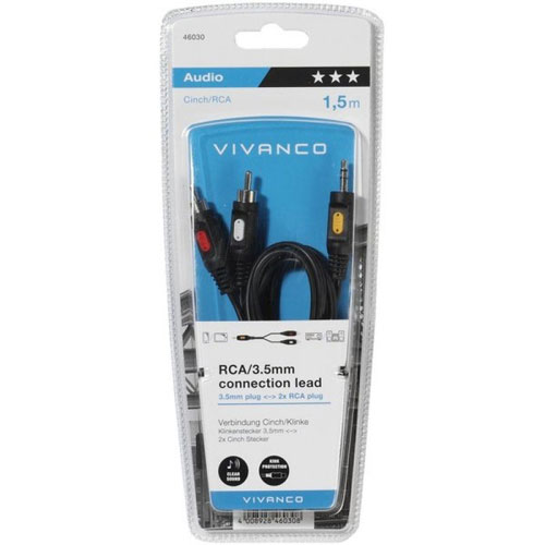 Cable Jack 3,5mm a 2 rca Macho 1,5 metros
