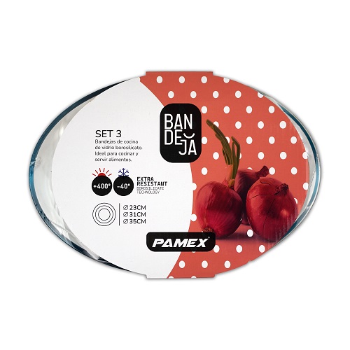 Bandejas redondas de borosilicato Pamex Set 3