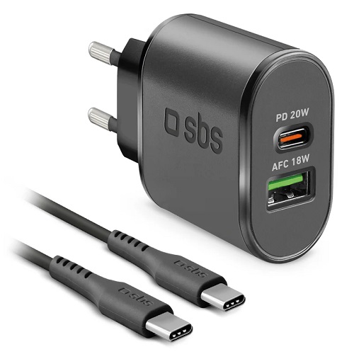 Cargador de pared SBS TEKITTRPDCCK con cable y USB-C y USB-A 20W