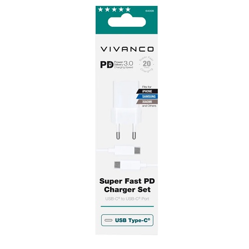 Cargador Vivanco USB-C + cable 20W 64008