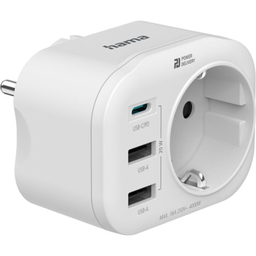 Enchufe HAMA con USB 00223342 blanco