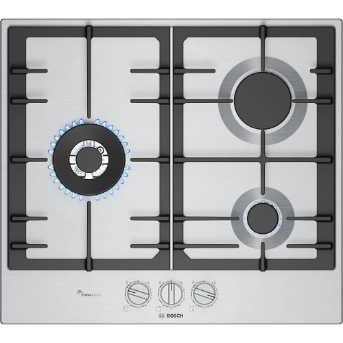 Encimera de gas natural Bosch PCC6A5I90 3 fuegos 60 cms Acero