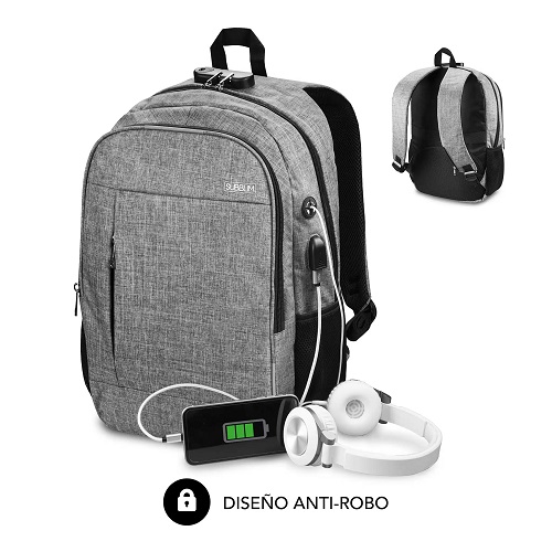 Mochilla para portátil Subblim Urban Lock Backpack 16" Gris