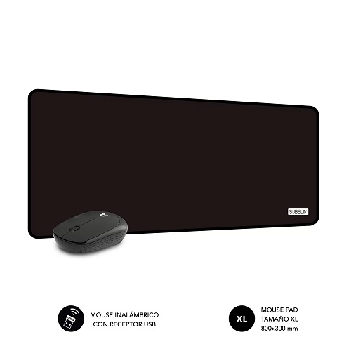 Pack Subblim alfombrilla XL y ratón inalámbrico Harmony Negro