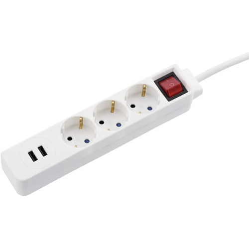 Regleta 3 tomas + 2 USB HAMA 00137352 blanca
