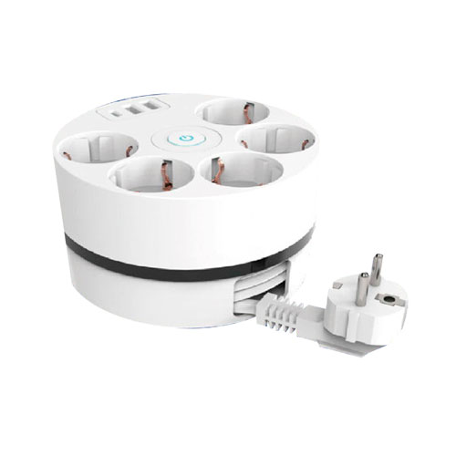 Regleta F.BRIGHT base redonda con cable enrollado ref.1003001 5 tomas y 3 USB